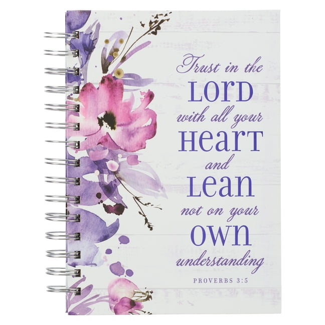 Christian Art Gifts Journal with Scripture for Women Trust in the Lord Proverbs 3:5 Bible Verse Purple Floral Watercolor 192 Ruled Pages, Large Hardcover Notebook, Wire Bound (Hardcover)