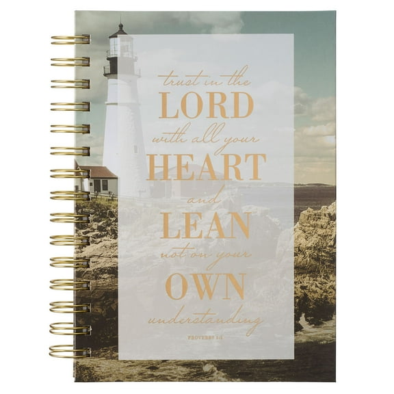 Christian Art Gifts Journal w/Scripture Trust In The Lord Proverbs 3:5 Bible Verse Gold Lighthouse 192 Ruled Pages, Large Hardcover Notebook, Wire Bound