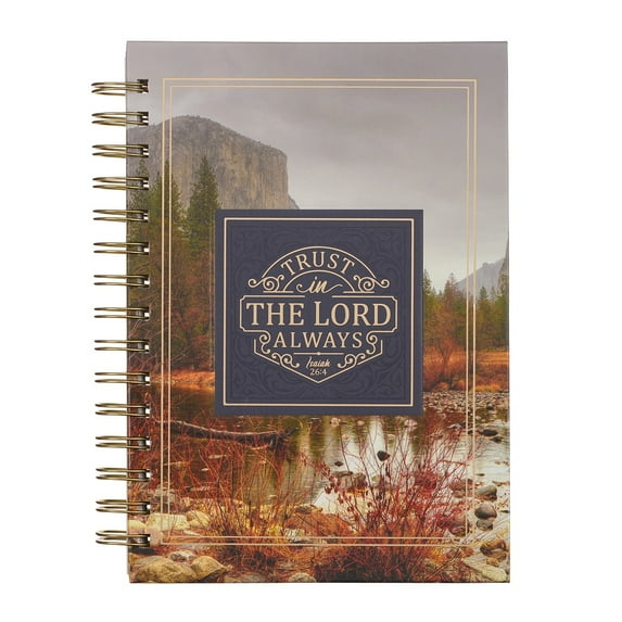 Christian Art Gifts Journal w/Scripture Trust in The Lord Always Isaiah 26:4 Scenic Mountains 192 Ruled Pages, Large Hardcover Notebook, Wire Bound