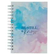 Christian Art Gifts Journal w/Scripture for Women Be Still Psalm 4610 Bible Verse Watercolor Teal Pink Purple Laurel 192 Ruled Pages, Large Hardcover Notebook, Wire Bound