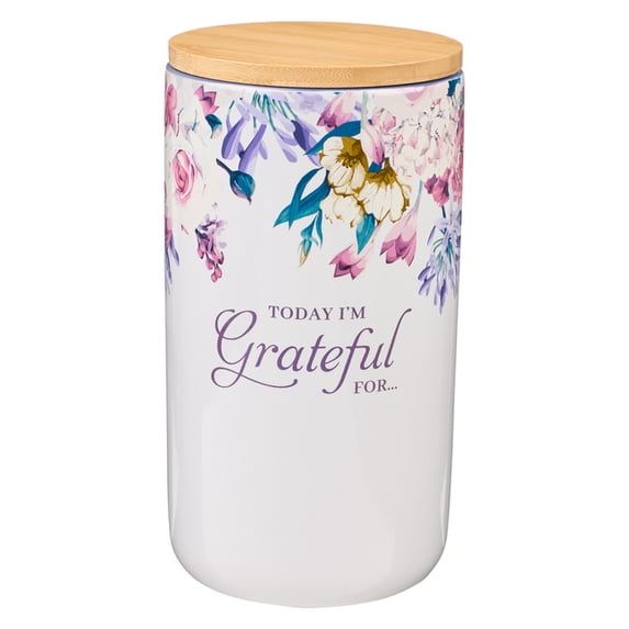 Christian Art Gifts Keepsake Count Your Blessings Ceramic Gratitude Jar Set with Bible Verse Note Cards: Today I'm , (Hardcover)