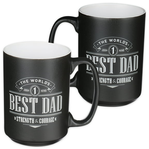 Christian Art Gifts Large Ceramic Coffee & Tea Mug for Dads & Fathers: World's Best Dad Strength & Courage Inspirational Bible Verse, Non-Toxic Lead-free, Microwave/Dishwasher Safe, Black/White, 14oz.