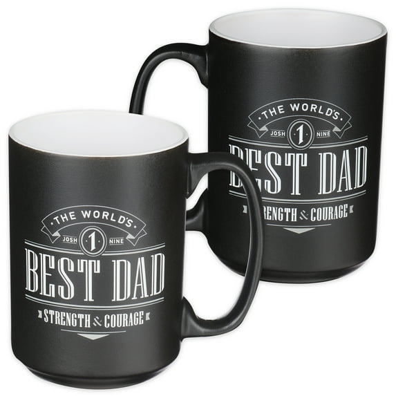 Christian Art Gifts Large Ceramic Coffee & Tea Mug for Dads & Fathers: World's Best Dad Strength & Courage Inspirational Bible Verse, Non-Toxic Lead-free, Microwave/Dishwasher Safe, Black/White, 14oz.