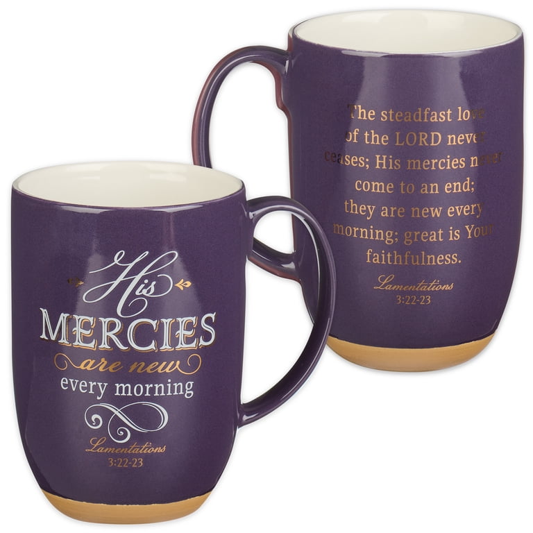 Christian Art Gifts Large Ceramic Spiritual Cup: His Mercies are New - Lam.  3:22, Purple/White, 15 oz - Walmart.com