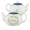 thumbnail image 1 of Christian Art Gifts Large Ceramic Cute Inspirational Scripture Teapot for Women: Rejoice Always Bible Verse for Home & Kitchen w/Gold, Easy-pour Lead & Cadmium-free, White/Blue & Yellow Lemons, 34 oz., 1 of 5