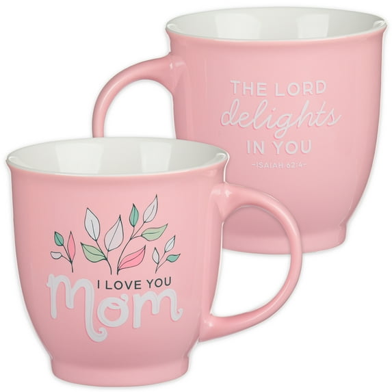 Christian Art Gifts Large Ceramic Inspirational Scripture Coffee & Tea Mug for Mothers: I Love You Mom, Microwave/Dishwasher Safe, Cute Encouraging Drinkware Cup for Women, White/Pink Floral, 14 oz.