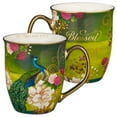thumbnail image 1 of Christian Art Gifts Large Ceramic Peacock Scripture Coffee & Tea Mug for Women: Blessed - Inspirational Bible Verse Non-toxic Drinkware w/ Gold Accents, Green, Teal & White Multicolor Floral, 14 oz., 1 of 6