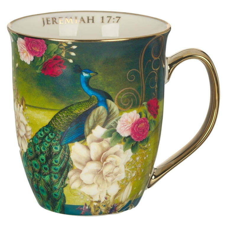 Blessed Blue Peacock Ceramic Coffee Mug - Jeremiah 17:7