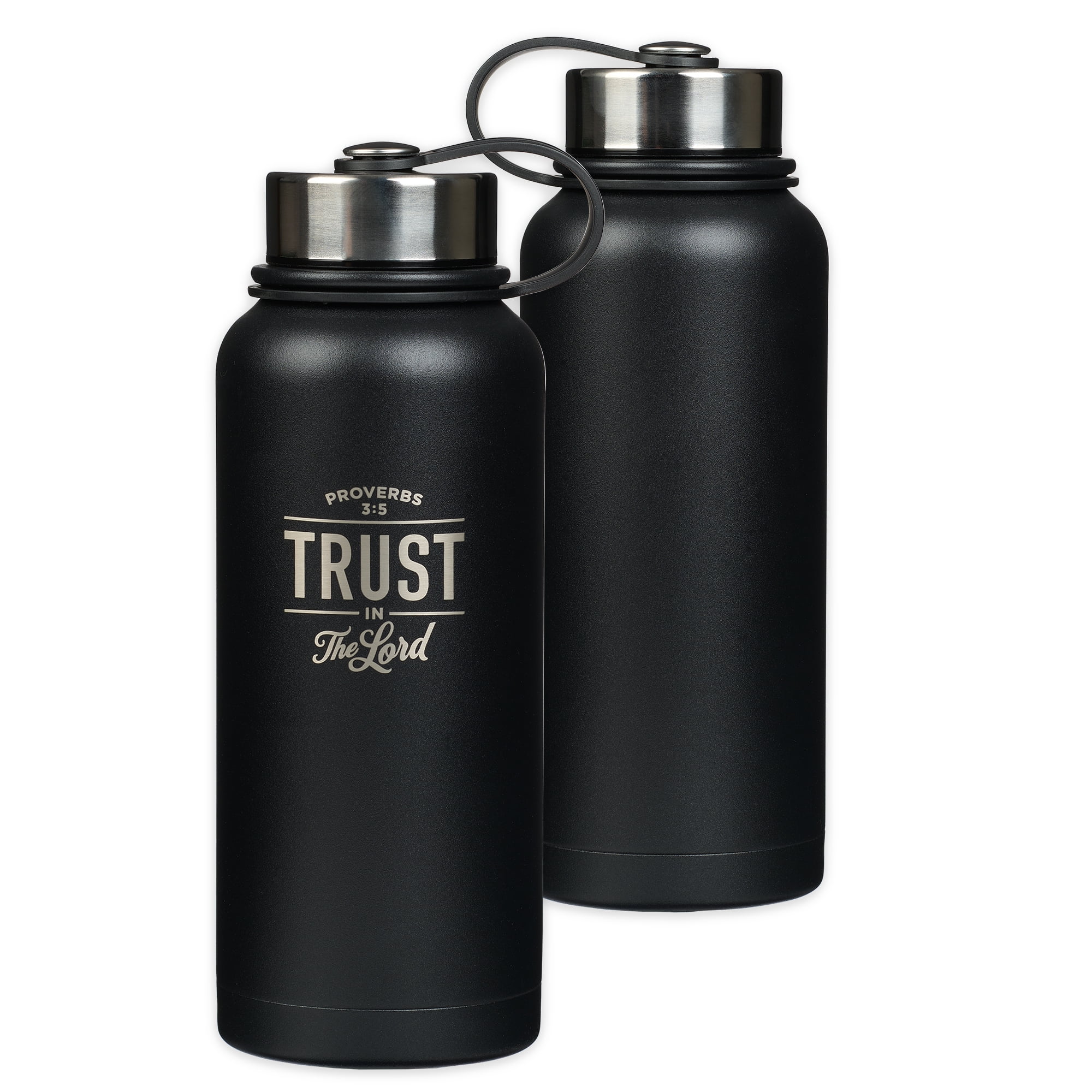 Christian Art Gifts Laser Engraved Stainless Steel Double Wall Vacuum Insulated Water Bottle: Trust in the Lord - Proverbs 3:5 Bible Verse for Men and Women, All Day Hot or Cold, Black, 32 oz.