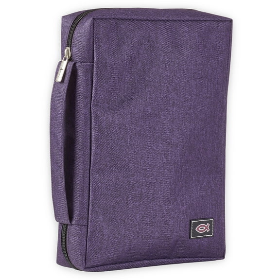 Christian Art Gifts Men/Women's Bible Cover Jesus Fish, Purple Canvas, Small Christian Art Gifts