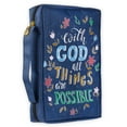 thumbnail image 1 of Christian Art Gifts Men/Women's Bible Cover with God All Things are Possible Matthew 19:26, Blue Floral Canvas, Large, 1 of 7