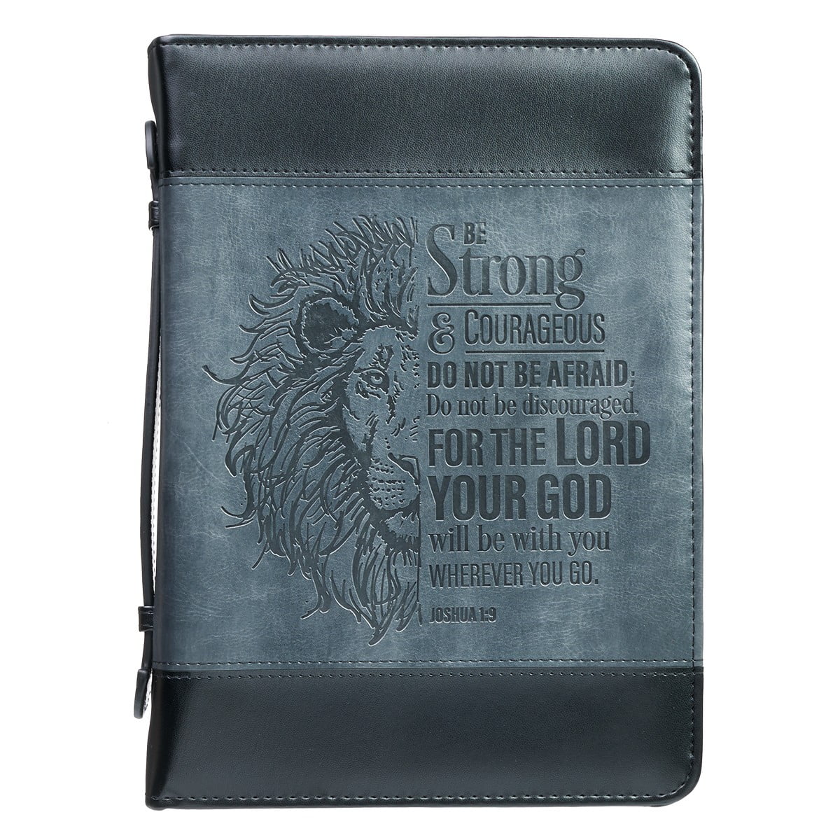 Christian Art Gifts Men/Women's Classic Bible Cover Be Strong and Courageous Lion Joshua 1:9, Gray/Black Faux Leather, Medium Christian Art Gifts