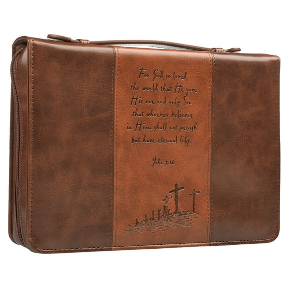 Christian Art Gifts Men or Women's Classic Bible Cover Gospel John 3:16, Brown Faux Leather, Medium