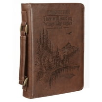 Christian Art Gifts Men's Classic Bible Cover On Wings Like Eagles Mountain Isaiah 40:31, Brown Faux Leather, XL