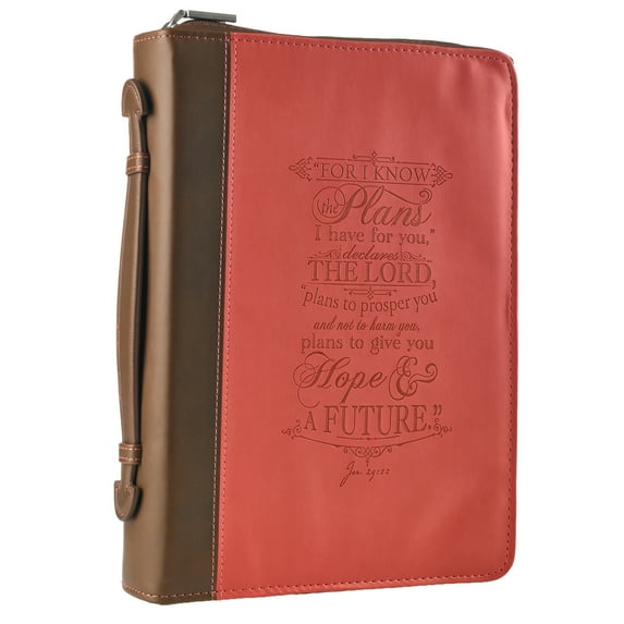 Christian Art Gifts Pink Faux Leather Bible Cover for Women The Plans - Jeremiah 29:11 Zippered Case for Bible or Book w/Handle, Large Christian Art Gifts