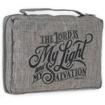 Christian Art Gifts Poly-canvas Bible Cover for Men & Women: The Lord is My Light - Psalm 27:1 Inspirational Bible Verse w/Secured Zippered Pocket & Pen Storage for Books & Supplies, Dark Gray, Medium