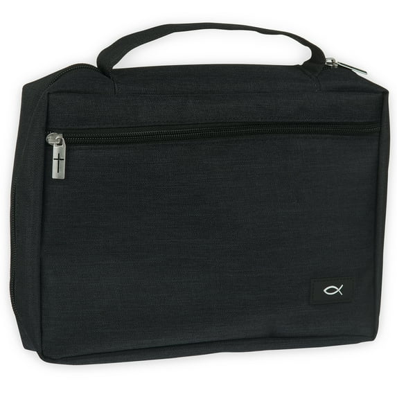 Christian Art Gifts Polyester Value Bible Cover for Men & Women W/ Jesus Fish Patch, Black, Medium, (Hardcover)