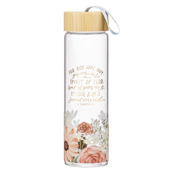 Christian Art Gifts Premium Decorative Inspirational Scripture Glass Water Bottle for Women: Power & Love Encouragin, (Hardcover)