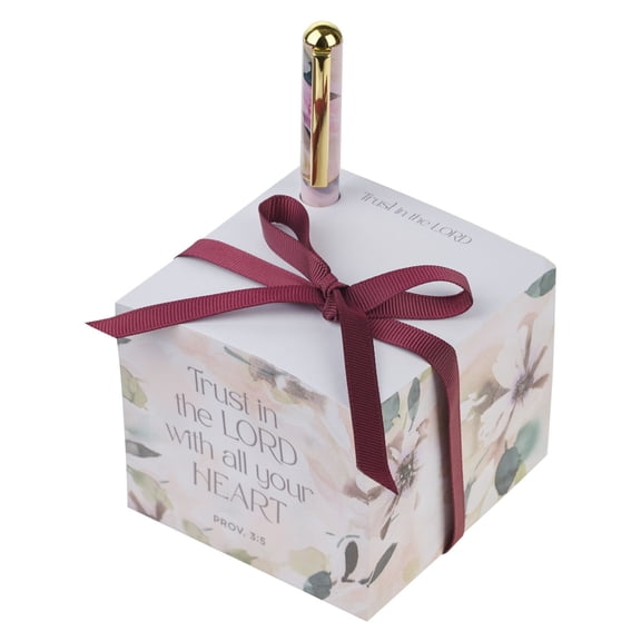 Christian Art Gifts Premium Note Block w/Pen for Women w/Inspirational Scripture: Trust in the Lord, Encouraging Bible Verse Proverb, 750 Notes for Home & Office, White w/Multicolor Florals