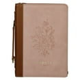thumbnail image 1 of Christian Art Gifts Premium Vegan Leather Inspirational Bible Cover for Women: Trust in The Lord Encouraging Bible Verse, Easy Carry Zippered Case, Pen Loops, Pockets, Pink & Brown, Large, 1 of 1