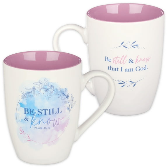 Christian Art Gifts Scripture Ceramic Encouraging Coffee and Tea Mug for Women – Be Still and Know – Psalm 46:10 Inspirational Bible Verse Cup for Hot and Cold Beverages, Lavender and White, 11 oz.