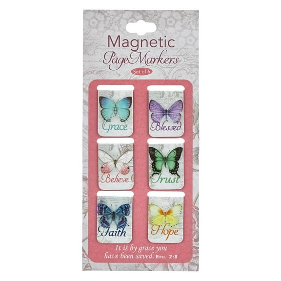 Christian Art Gifts Set of 6 Botanic Butterfly Blessings Inspirational Magnetic Bible Verse Bookmark with Scripture, Size Extra Small 1" x .75" (2.99) [Unknown Binding]