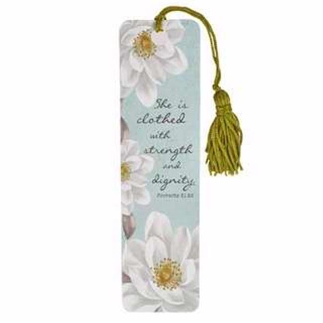 Christian Art Gifts  She Is Clothed In Strength And Dignity With Tassel - Bookmark