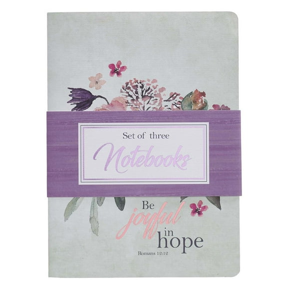Christian Art Gifts Slim Scripture Notebooks for Women, Be Joyful In Hope/Rejoice in the Lord - Romans/Nehemiah/Philippians Inspirational Bible Verse Variety, Watercolor Green Pink Floral Set/3 Large
