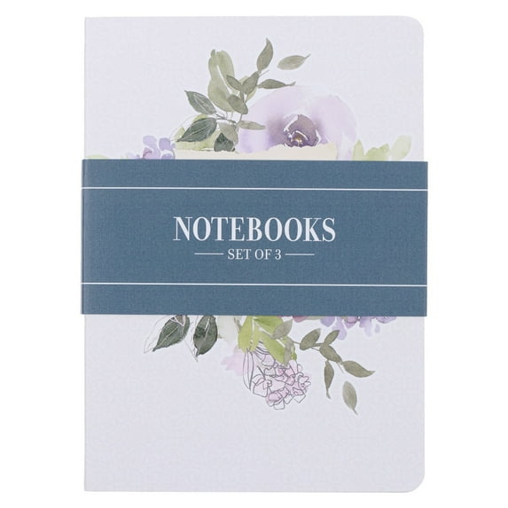 Christian Art Gifts Slim Scripture Notebooks for Women, Be Joyful in Hope/Trust in the Lord/Walk by Faith - Romans/Proverbs Inspirational Bible Verse Variety, Watercolor Lilac Floral Set/3 Large