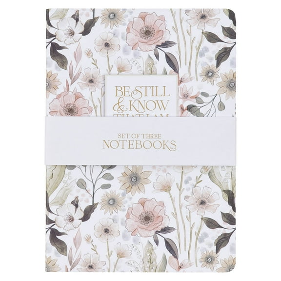 Christian Art Gifts Slim Scripture Notebooks for Women, Be Still - Inspirational Bible Verse Variety, Set/3 Large