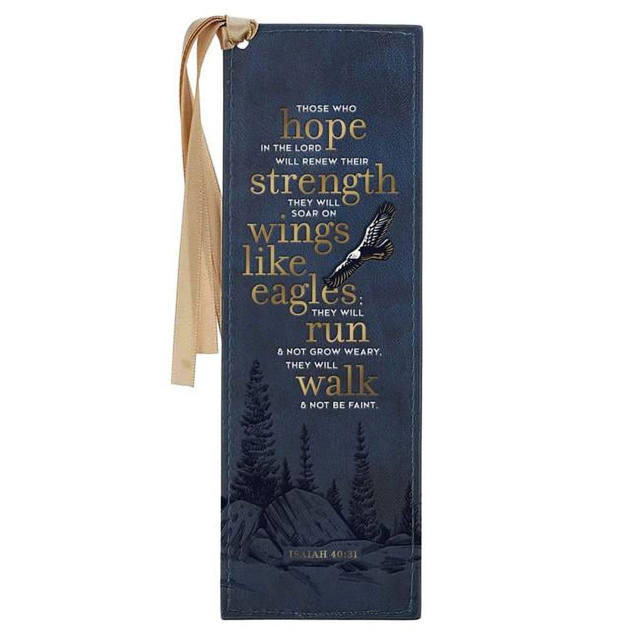 Christian Art Gifts  Soar On Wings Like Eagles-LuxLeather Bookmark & Pagemarker, Blue