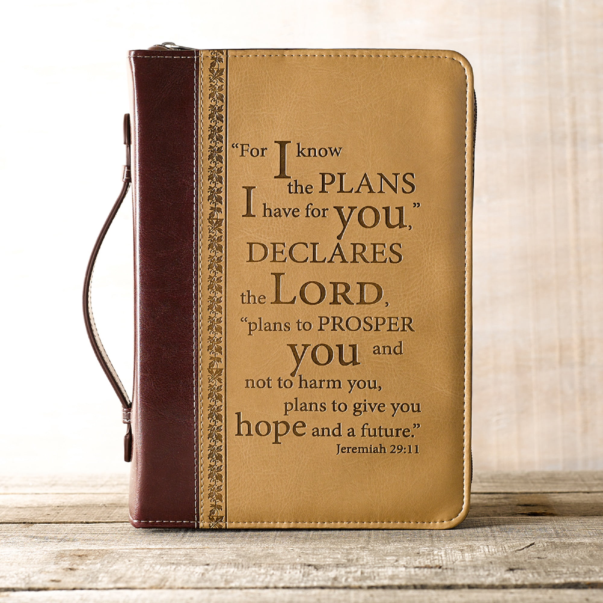 I Know the Plans Two-tone Brown Faux Leather Classic Bible Cover -  Jeremiah 29:11