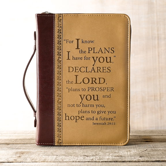 I Know the Plans Two-tone Brown Faux Leather Classic Bible Cover - Jeremiah 29:11