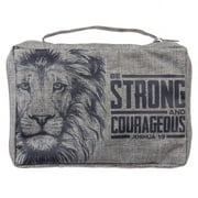 Christian Art Gifts Value Poly-canvas Bible Cover for Men & Women: Strong & Courageous Bold Lion - Joshua 1:9 Inspirational Scripture with Pocket, Sleeves, Pen Loops, Gray, Medium
