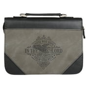 Christian Art Gifts Vegan Leather Classic Scripture Bible Cover for Men: Hope in the Lord Inspirational Bible Verse, Sturdy Book Protection Carry Case w/Sleeves & Pen Loops, Black & Gray Eagle, Large