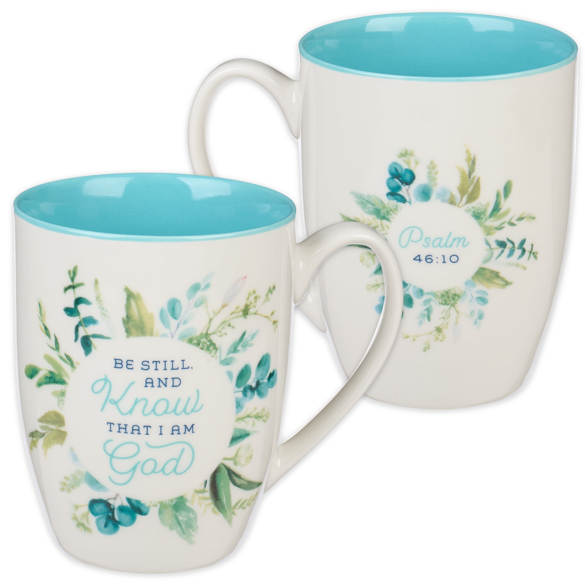 Christian Art Gifts Women's Ceramic Coffee & Tea Mug: Be Still and Know - Psalm 46:10 Scripture, Microwave/Dishwasher Safe Cup, Lead-free/Non-toxic Religious Drinkware, Teal/White Floral, 12 fl. oz.