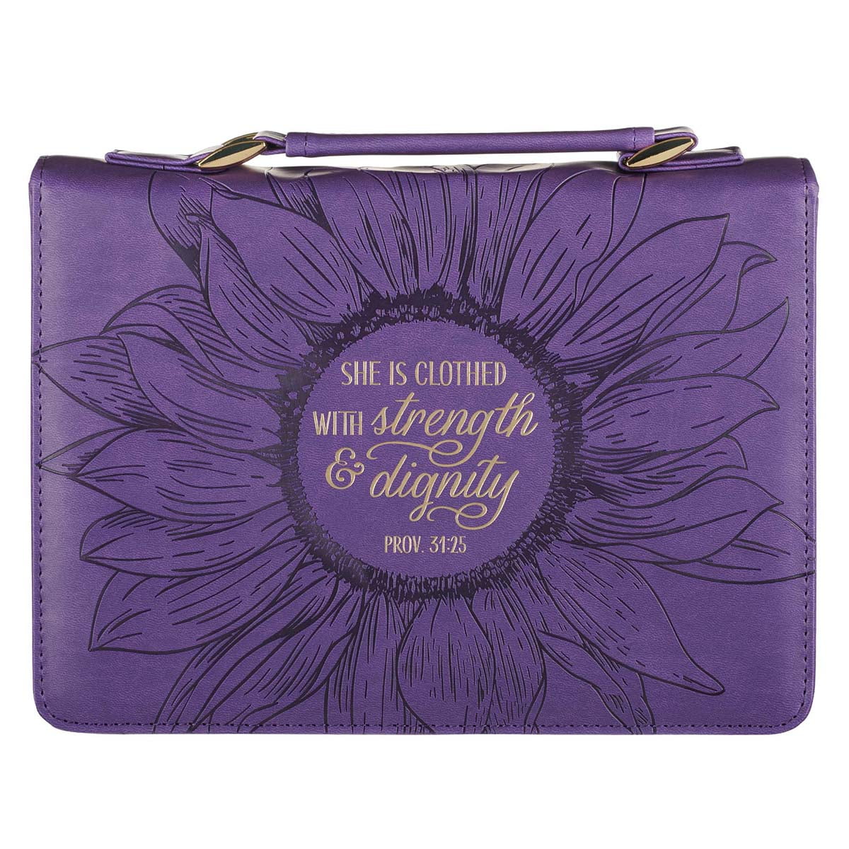 Christian Art Gifts Women's Fashion Bible Cover Strength and Dignity  Proverbs 31:25, Purple/Gold Sunflower Faux Leather, Medium - Walmart.com