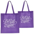 thumbnail image 1 of Christian Art Gifts Women's Reusable Fashion Shopping Tote Bag: Be Still & Know - Psalm 46:10 Inspirational Cute Durable Collapsible Bible Verse Handbag for Groceries, Travel, Books, Supplies, Purple, 1 of 3