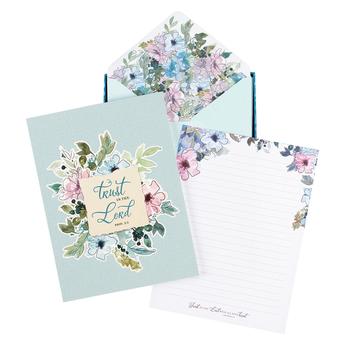 Christian Art Gifts Writing Paper \u0026 Envelope Stationery Set for Women: Trust in the Lord Proverbs 3:5 Inspiring Scripture w/40 Pages \u0026 20 Matching Envelopes, Light Blue Paisley Multicolor Floral