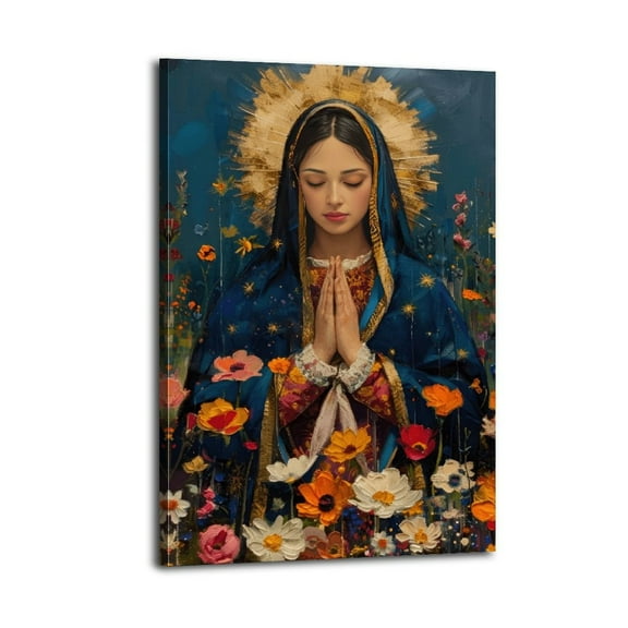 Christian Art,Virgin Mary Poster The Marias Poster Wrapped Wooden Frame Wall Decor,,Canvas Wall Art for Living Room,Bedroom,Office,Ready to Hang