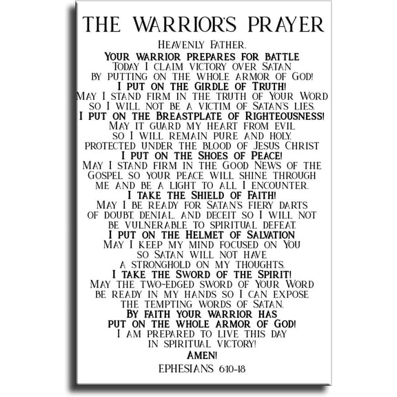Christian Art Warrior Of God Prayer Print on Armor Of God Prayer Wall Art-EPHESIANS 6-10–18 Poster Canvas Wall Art Living Room Bedroom Room Decor Prints (24x36inch-No Framed)