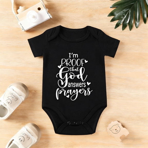 Christian Baby Gift “Proof God Answers Prayers” | Religious Newborn Bodysuit 0-24M | Inspirational Unisex Infant Romper for Boy & Girl,Black