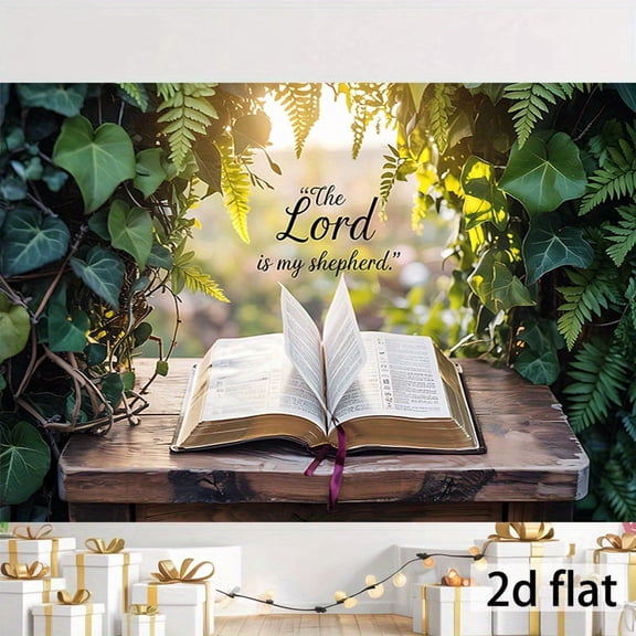Christian Backdrop The Lord is My Shepherd Background Vibrant Green Garden Sunshine Open Bible Christian Religious Church Event Decorations Banner Supplies Photo Booth Props