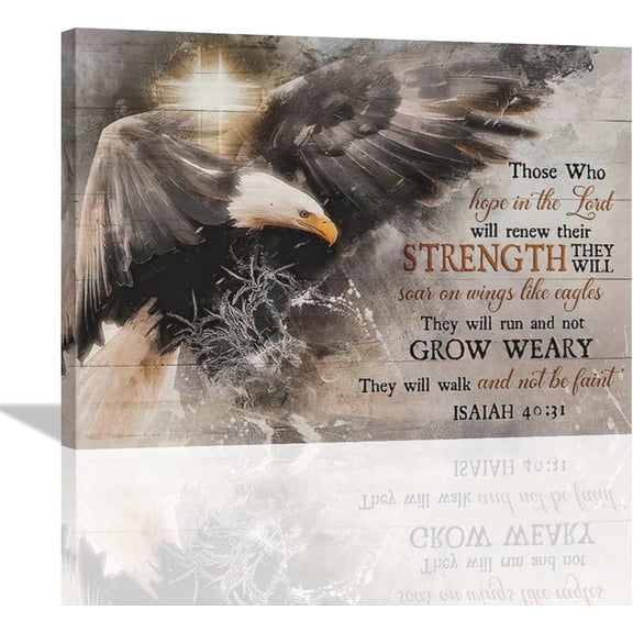 Christian Bald Eagle Wall Art Rustic Bald Eagle Pictures Wall Decor Christian Cross Eagle Painting Bible Verse Canvas Inspirational Prints Modern Home Framed Artwork for Bedroom Living Room 16"x12"