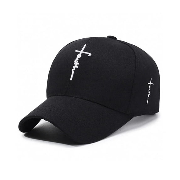 Christian Baseball Cap Embroidered Faith Cross Hat Adjustable Structured Front Panel Thick Raised Stitching Black One Size