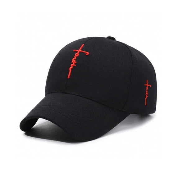 Christian Baseball Cap Embroidered Faith Cross Hat Adjustable Structured Front Panel Thick Raised Stitching Red One Size
