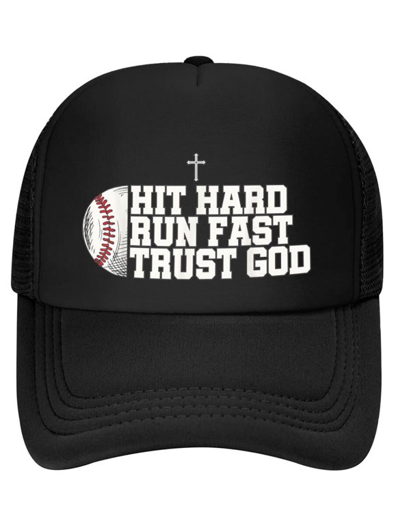 Christian Baseball, Hit Hard Run Fast Trust God Baseball Cap