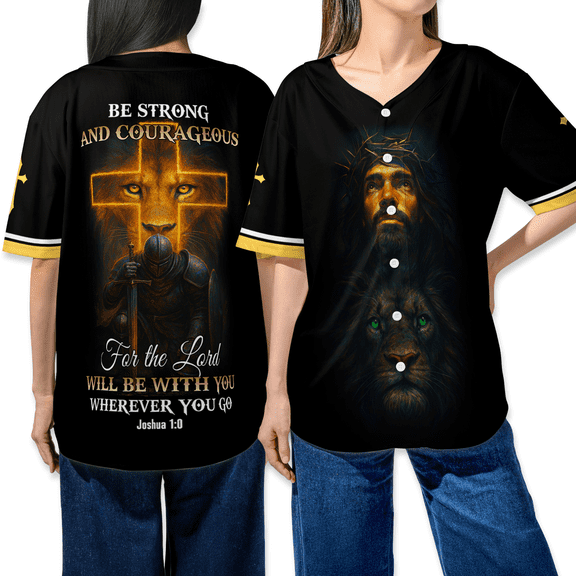 Christian Baseball Jersey Shirt – Jesus Lion Graphic Button Down Shirt, Religious Bible Verse Short Sleeve Jersey