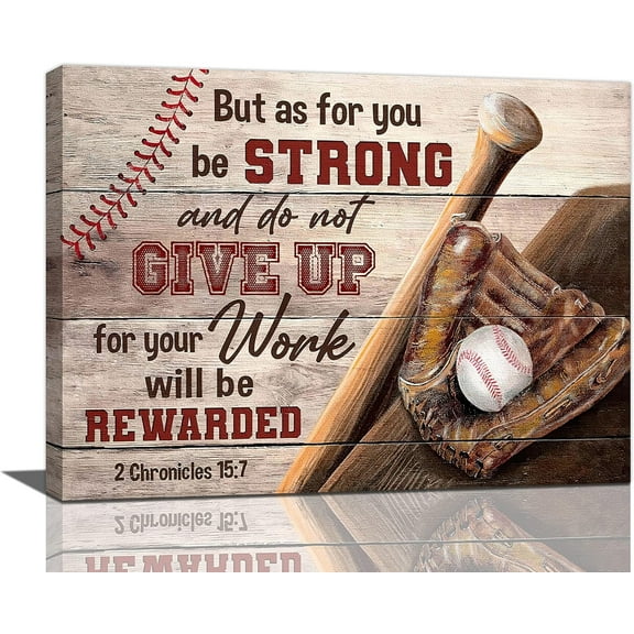 Christian Baseball Wall Art Boys Room Decor Scripture Sports Canvas Prints Painting Inspirational Motivational Quotes Pictures Framed Men Baseball Gifts Artwork for Classroom Gym Playroom 16"x12"