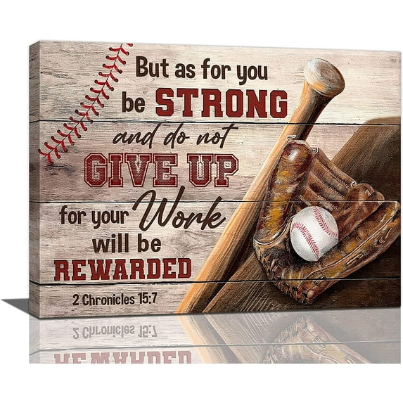 Christian Baseball Wall Art Inspirational Sports Canvas Prints Painting Motivational Quotes Pictures Framed Vintage Artwork Office Home Decor for Men Boys Room Classroom Gym Playroom 16"x12"